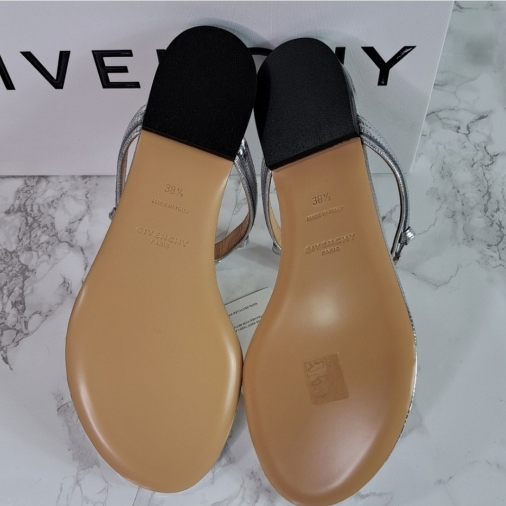 Givency Elba Lizard Embossed Silvery Metallic Leather Thong Sandals Size IT 38.5 - Picture 9 of 11